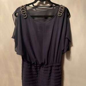 R&M Richards Navy Dress with Embellished Shoulders
